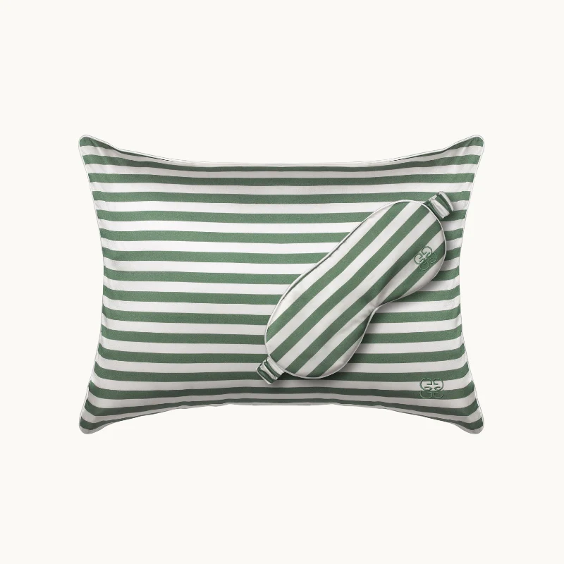 Striped Silk Eye Mask Green & White - Image 3