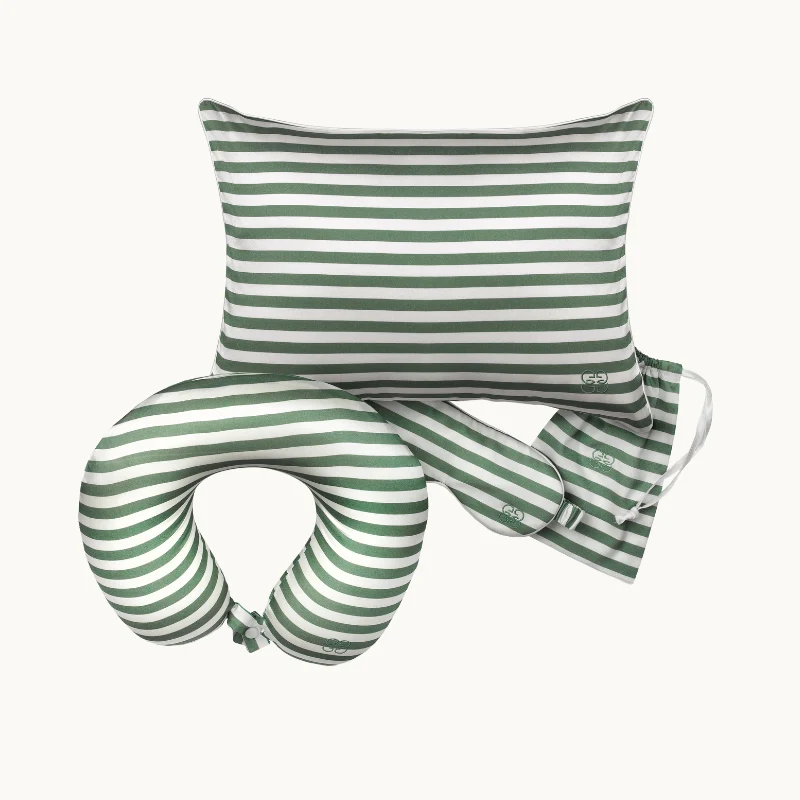 Striped Silk Eye Mask Green & White - Image 4